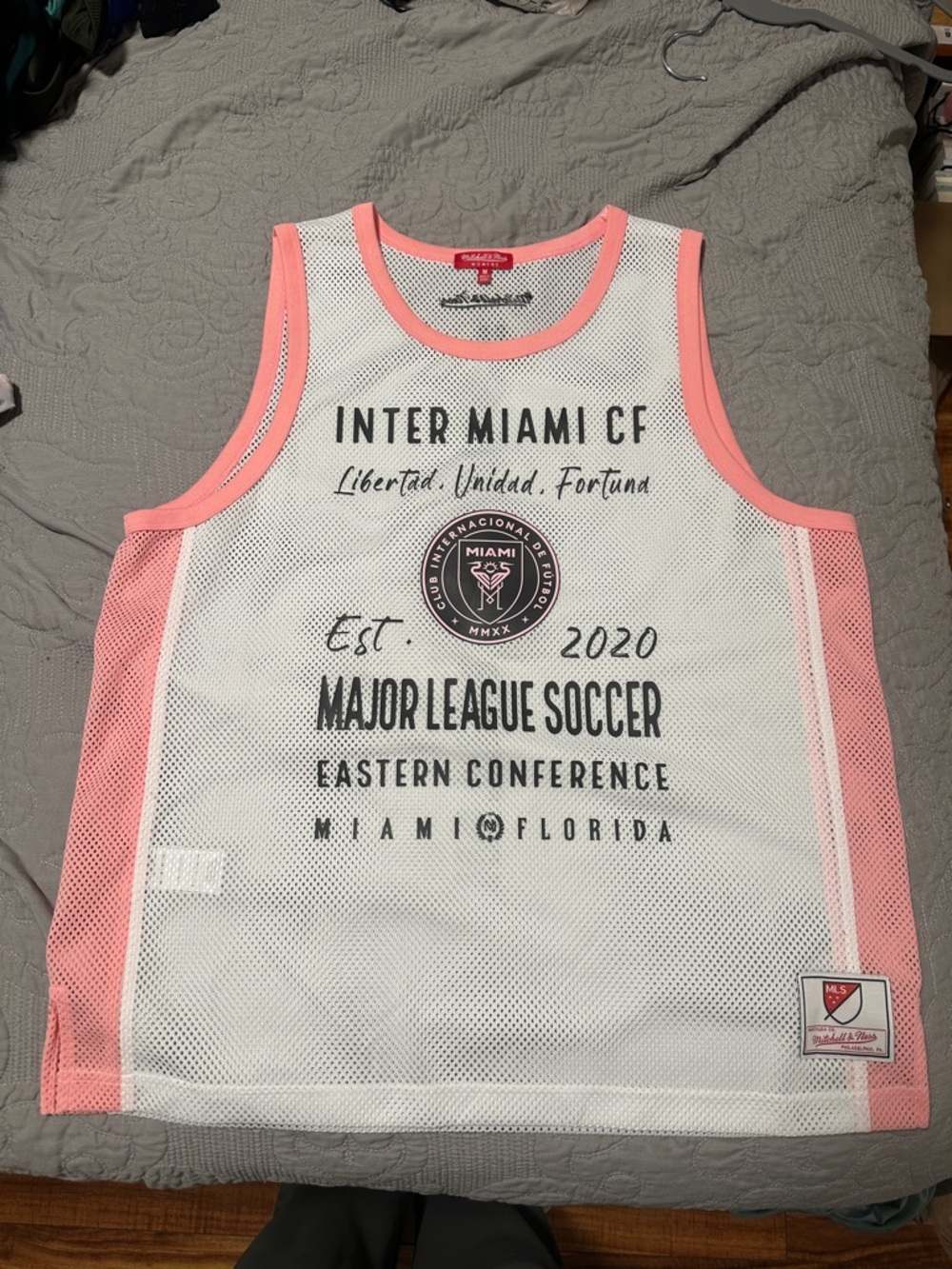 Mitchell & Ness Inter Miami CF White and Pink Mesh Jersey Tank